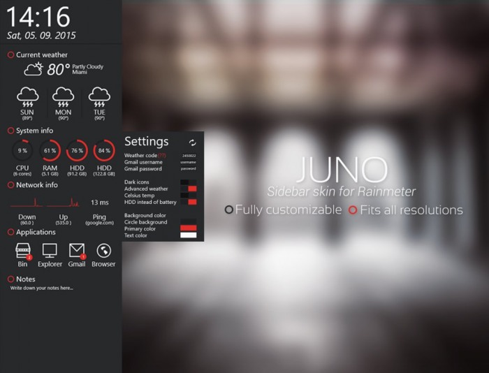 Juno — информативная боковая панель для рабочего стола
