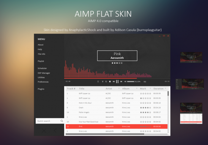 AIMP FLAT SKIN — «плоская» обложка для четвёртой версии плеера