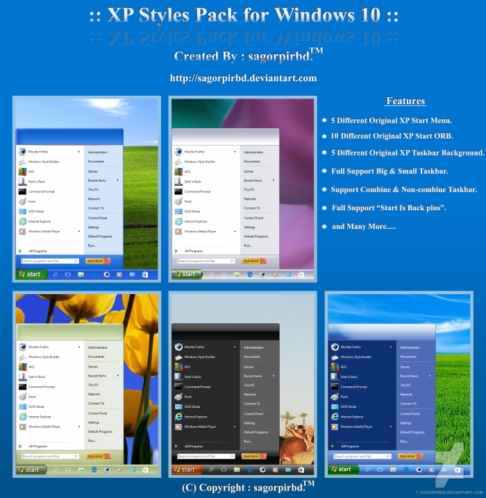 XP Styles Pack for Win10 — несколько скинов для StartIsBack++