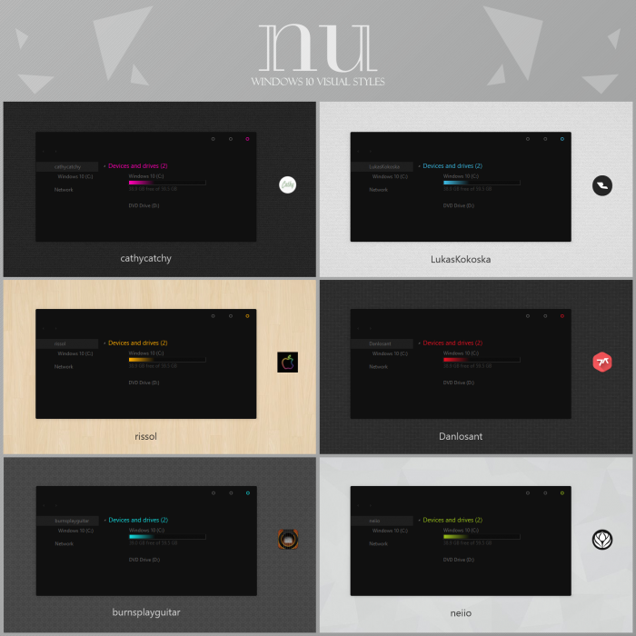 nuX — тёмная тема в шести цветовых вариантах