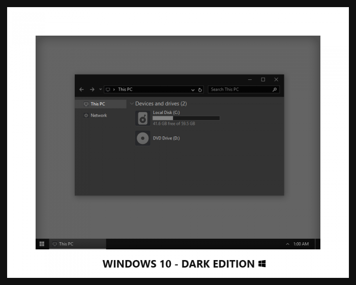 Windows 10 - Dark Edition — ещё одна вариация на тему тёмного интерфейса