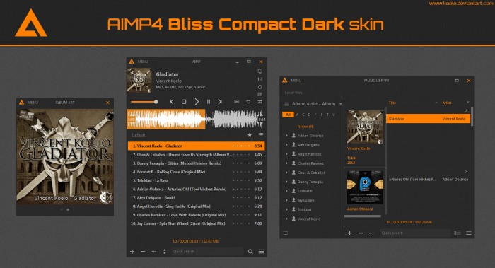 Bliss Compact Dark — компактный тёмный скин для AIMP4