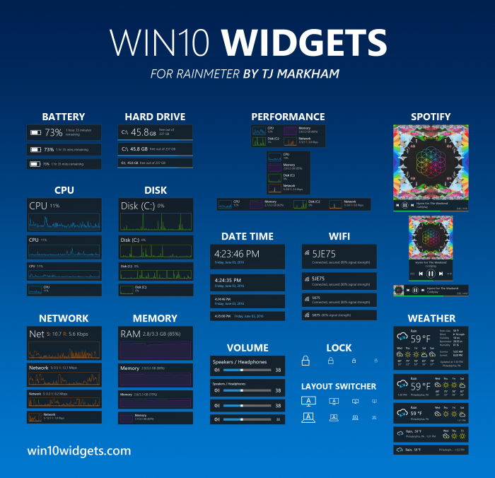 Win10 Widgets — большой набор виджетов в стиле Windows 10