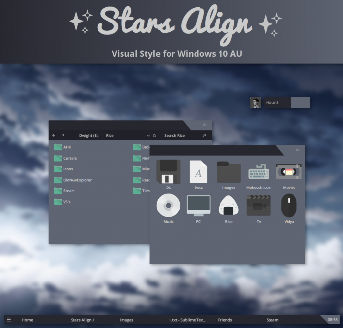 Stars Align W10 — чистая тема в серых тонах