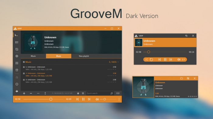 GrooveM — тёмная и светлая обложки в стиле UWP