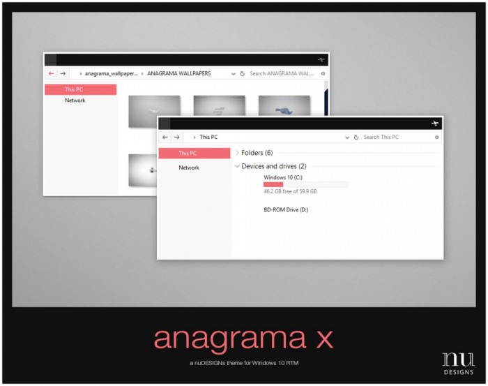 Anagrama X — строгая светлая тема с тёмными заголовками
