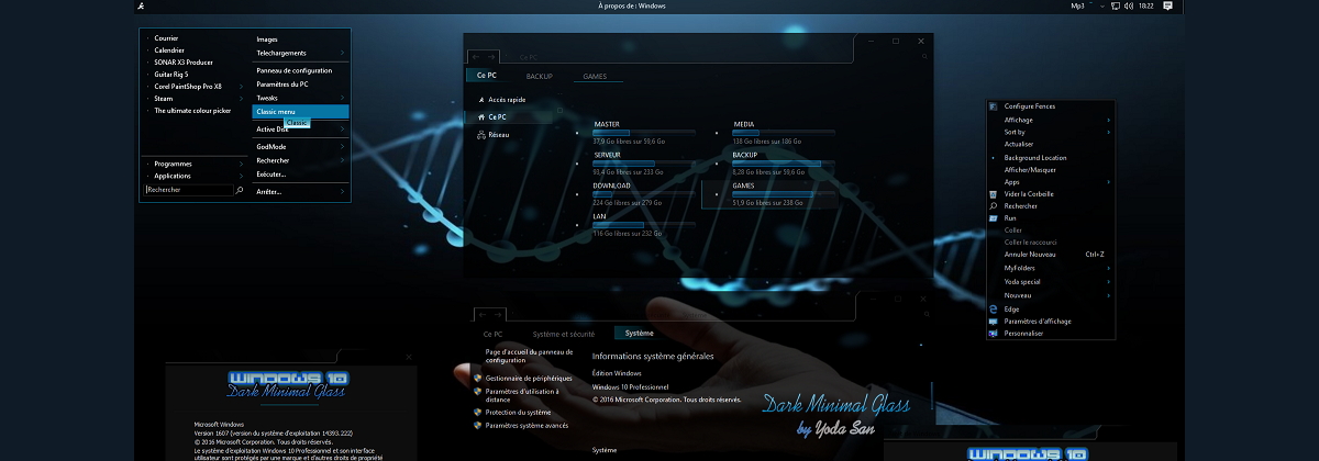 Dark Minimal Glass — футуристичная тёмная тема с эффектом стекла