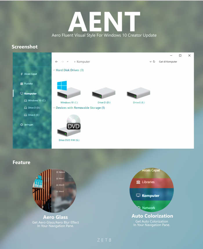 AENT — первая тема в духе Fluent Design