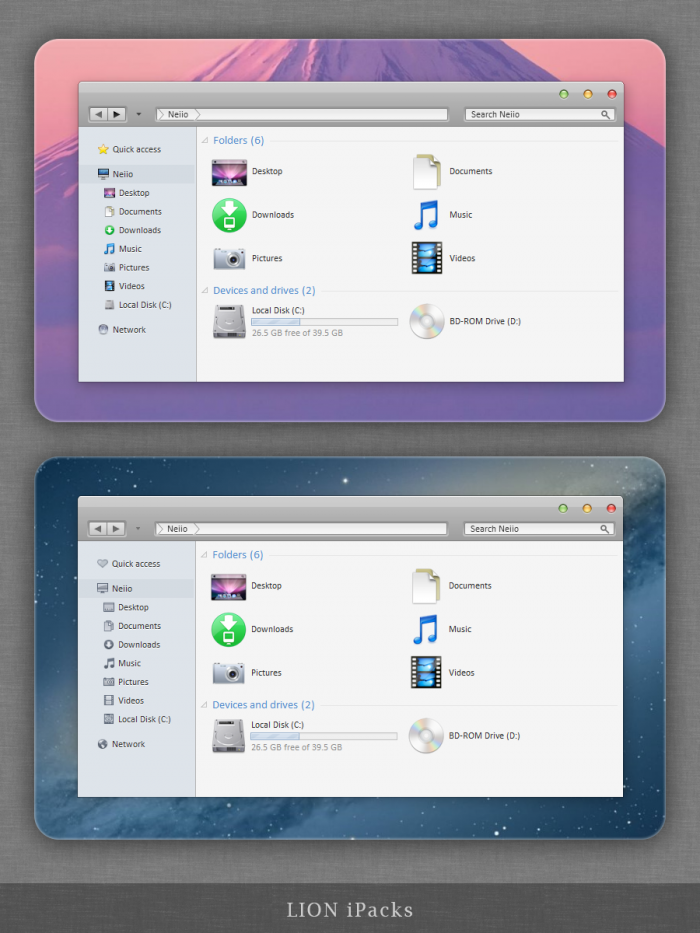 Lion oS — иконки в стиле ранних версий OS X