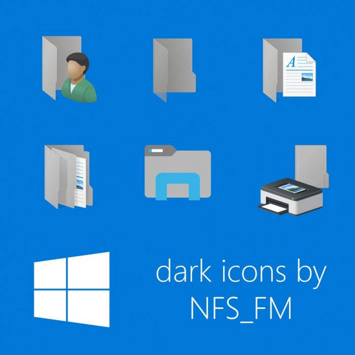 Windows 10 Dark Default Folders — иконки папок в тёмных тонах
