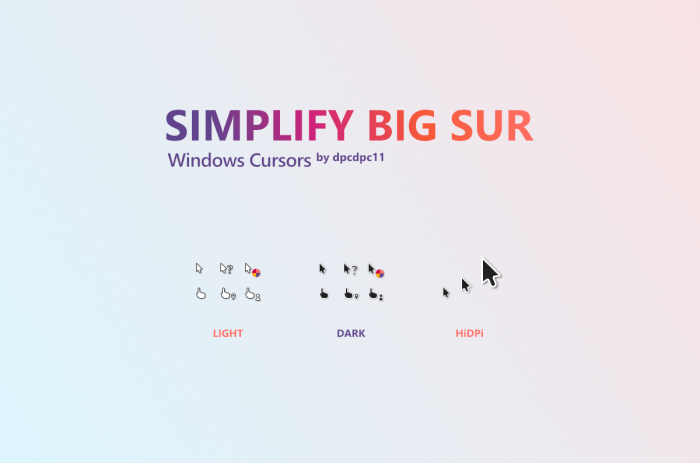 Simplify Big Sur — светлые и тёмные курсоры современного дизайна